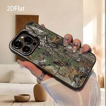 Funda para teléfono: Funda para teléfono con diseño de camuflaje 2D Flat New Forest, de alta gama, simple, elegante, creativa, anti-amarilleo, resistente a caídas, con impresión UV, para iPhone 17 Series, 16, 15, 14, 13, 12, 11 Pro Max, Plus, Pro, E. Adecuada para Pascua, Carnaval. - Negro - Ver 3