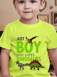 "Just A Kid" Anime T-Shirt With Dinosaurs For Boys - Kawaii Short Sleeve Crew Neck Top, Casual Spring And Summer Clothes For Toddlers (Hand Wash) - Everyday Wear And Party Outfit - 灰色 - 查看 2