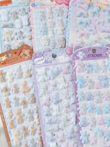 Cute 3D Plush Sticker Set, Cartoon Animal Decorative Stickers For Planner, Journal, Notebook And Stationery - Multicolor - View 2