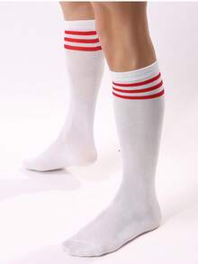 Calcetines de hombre vintage multicolor de tres rayas hasta la rodilla, alta elasticidad & transpirables para deportes, correr, gimnasio, uniforme escolar y uso casual diario - Multicolor - Ver 8