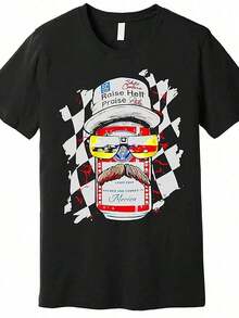 Raise Praise Dale Men's Vintage Inspired Graphic T-Shirt - Fun Racing Themed Beer Drink Design, Black Cotton Short Sleeve Casual Wear Beer Tee - 黑色 - 查看 6
