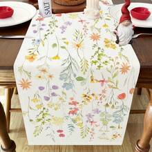 1pc Colorful Wildflower Table Runner, Romantic Floral Decorative Table Runner, Suitable For Indoor Dining, Coffee Table, Kitchen And Outdoor Patio, Spring And Summer Home Decor - Multicolor - View 1