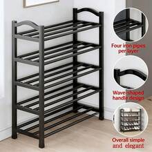 5-Tier Metal Shoe Rack, Stackable And Adjustable Shoe Storage Rack, Space-Saving Shoe Organizer, Suitable For Entryway, Closet, Hallway And Living Room, Black Freestanding Shoe Cabinet - Multicolor - View 5