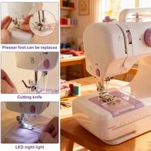 TAIMASI Portable Electric Sewing Machine, Professional Version, 12 Stitch Patterns, Adjustable Speed, Overlock Function, Lightweight & Easy-To-Use For DIY, Crafts, Beginners & Home Repairs, Ideal Birthday Halloween Christmas Holiday Gift - White and Purple - View 2