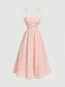Vestido midi con volantes bordados en rosa - Verde - Ver 10