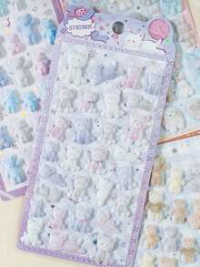 3d Flocked Stickers Kawaii Flocking Animals Rabbit Bear Unicorn 3D Relief Stickers Scrapbooking Diy Stationery Sticker Cute School Supplies Gift - 彩色 - 查看 5