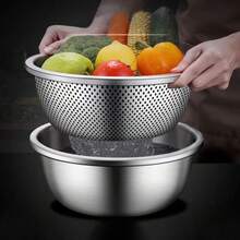 304 Stainless Steel Sieve, Rust-Resistant, Kitchen Sieve, Rice Washing Basin, Sieve Basin, Used For Vegetables, Salad Mixing, And Chef Preparation, Durable And Dishwasher , Used For Draining Fruits, Vegetables, And Rice, As Well As For Draining Cooked Noodles. - View 2