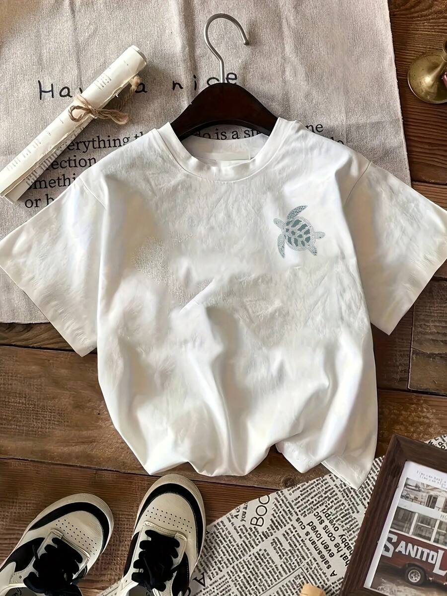 Women's Loose Fit Cartoon Print Short Sleeve T-Shirt Cute Design 3333#Tops - White - View 1