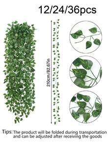 12/24/36pcs Artificial Ivy Vines, Faux Leaf Garland, Home Decor, Wedding Decor, Wall Decor, Living Room Decor, Kitchen Decor, Bedroom Decor, Outdoor Decor, Living Room Artificial Plant Decor - Green - View 3