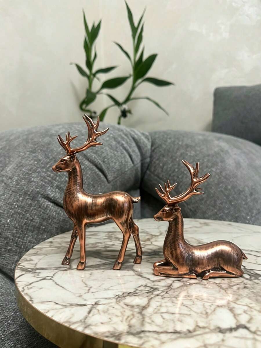 Bộ 2 tượng hươu bằng đồng cổ điển, thiết kế gạc tinh tế, vật trang trí để bàn, thích hợp cho phòng khách, phòng ngủ, trang trí nhà cửa dịp lễ, đồ thủ công mỹ nghệ hình động vật, đồ trang trí nhà cửa, lý tưởng cho quà tặng năm mới, Ramadan và năm mới.
