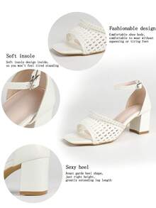 Sandal nữ gót dày đính ngọc trai, thiết kế khoét rỗng, có quai cổ chân - trắng - Xem 11