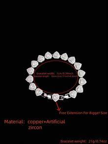 1 pieza Collar con colgante en forma de corazón de circonita cúbica de 10mm y 1 pieza Pulsera ajustable con colgante en forma de corazón de circonita cúbica, Conjunto de joyas de corazón de estilo Hip Hop para mujer, Adecuado para uso diario o fiestas, Regalo del Día de San Valentín - Plateado - Ver 14
