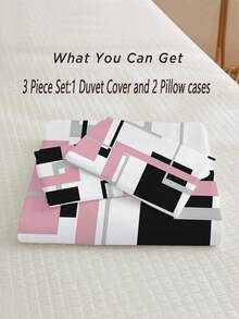 3 pièces Ensemble de literie à rayures géométriques noir et rose (1 housse de couette + 2 taies d'oreiller, sans rembourrage), doux et agréable pour la peau, soulage la fatigue visuelle, ensemble de literie doux et confortable, convient pour toutes les saisons, fermeture éclair, convient pour la décoration de l'hôtel, de la chambre, de la chambre d'amis et du dortoir, hypoallergénique, facile à entretenir, convient pour toutes les saisons - Rose pâle - Voir 3