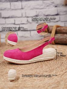 Women's Comfortable Non-Slip Apricot Linen Rope Platform Wedge Sandals, Suitable For Spring And Summer Vacation - Hot Pink - View 9