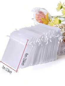 5/10/20/50/100个装多色纱布袋，礼品包装袋，礼品袋，家居用品，尼龙收纳袋，节日派对用品，婚礼用品，礼品装饰包装，小型包装袋，珠宝配件包装 - 白色 - 查看 35