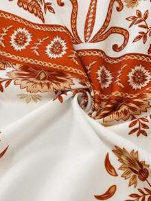 MEXGlowEve Vestido de tirantes finos con estampado y cintura anudada en forma de A para mujer, encantador, sexy y elegante para el uso diario, vacaciones, citas de moda, estilo callejero francés retro y versátil, /verano, nuevo vestido largo sin mangas de tirantes finos en azul y blancoMEX DPWJ - Color caoba - Ver 6