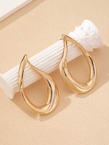 1 Pair European And American Exaggerated Geometric Hollow Water Drop Earrings For Women - Yellow Gold - View 4