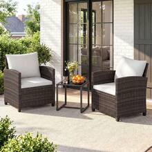 GOFLAME 3-Piece Garden Furniture Set PE Rattan Outdoor Bistro Conversation Set With Cushioned Sofa And Tempered Glass Coffee Table For Porch Balcony And Backyard - Beige - View 4