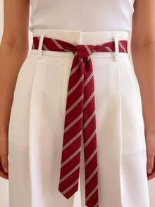 1pc Men's Red Striped Polyester Tie, Decoration For Groom's Shirt, Handmade Ladies Style Belt Accessory - Multicolor - View 5