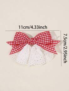2pcs Red & White Plaid Bow Hair Clips With White Lace Ruffle Decor, Cute & Fashionable Hair Clips, Alligator Clips & Hair Pins, Suitable For Girls, Birthday, Party & Daily Wear - Multicolor - View 6