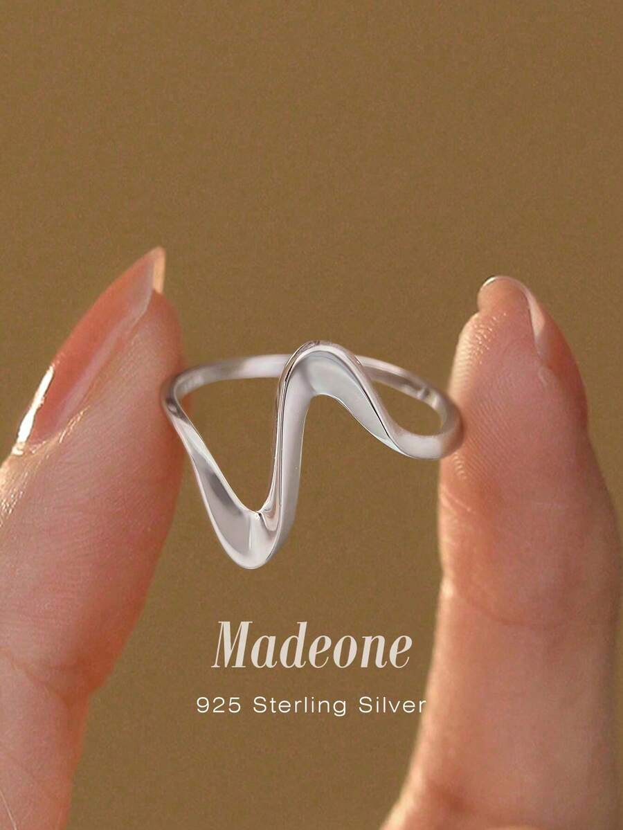 MADEONE 1件寬版波浪造型開口戒，極簡素面戒圈飾品，女孩派對裝飾禮物