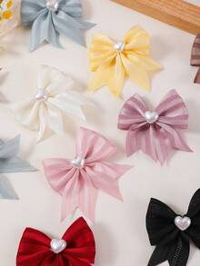 16pcs/Set Cute Heart Pearl Chiffon Bow Hair Clips, Floral Decor Hair Accessories For Girls, Suitable For Daily Use - Multicolor - View 4