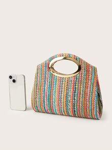AIBBYDAR Women's Handbag Colorful Fashion Woven Tote Bag Holiday Beach Versatile Crossbody Bag Casual Minimalist Beach Vacation Essential - Multicolor - View 4