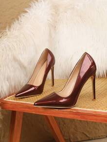 Fashionable Sexy Apricot Color Point Toe 4.1 Inch High Heel Lacquered Heel Casual Versatile Women Pumps For Spring & Autumn, Elegant,Elegant,Pointed Heels - Redwood - View 5