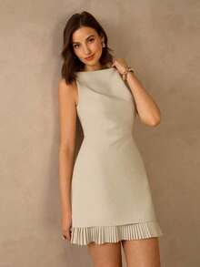 Vestido mini casual de vacaciones y salidas con diseño de flecos de unicolor para mujer - Caqui - Ver 3