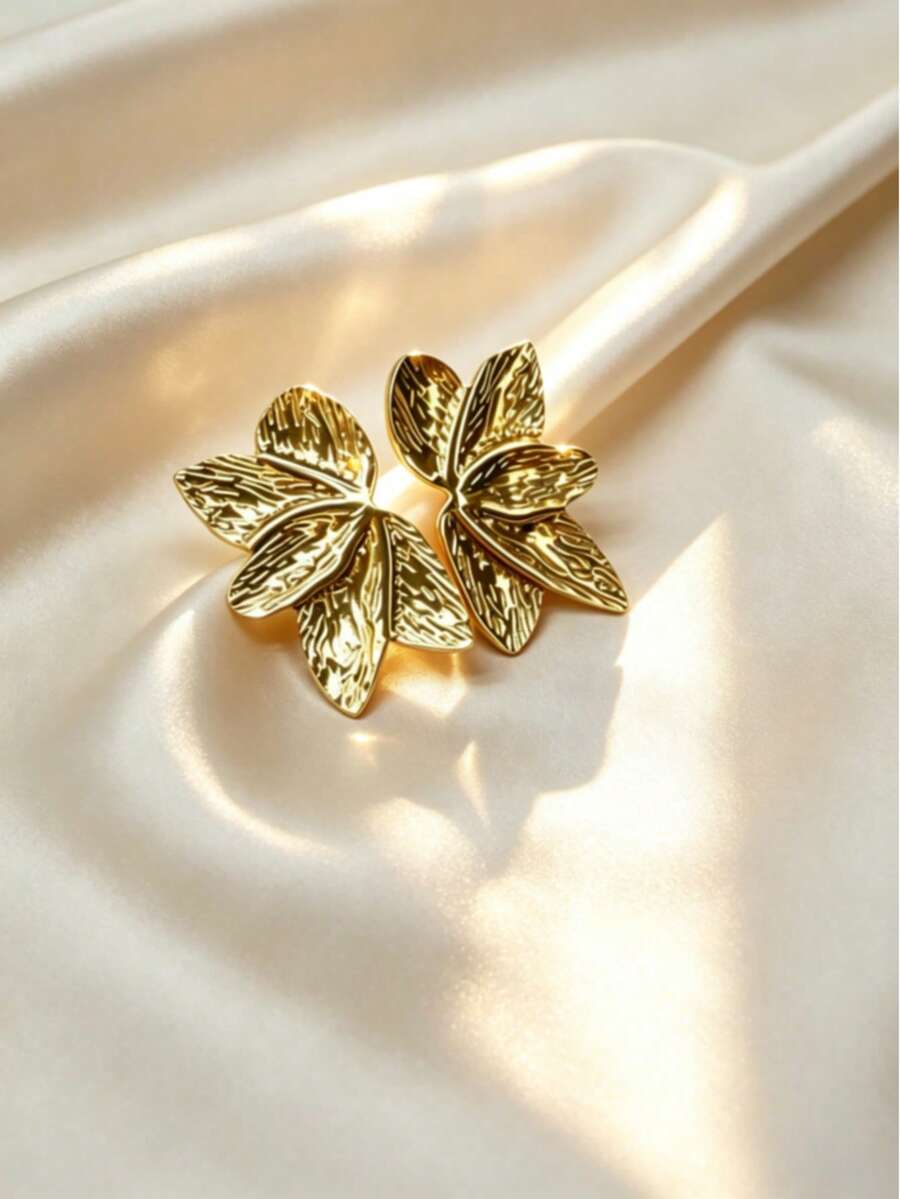 1 pieza Pendientes de acero inoxidable con textura vintage y flor 3D, impermeables, sin decoloración, hipoalergénicos, perfectos para el uso diario, fiestas de vacaciones, picnics, fotografía, añade un toque artístico y romántico a tu atuendo, opción ideal para fiestas de vacaciones/citas de viaje/regalos de cumpleaños/banquetes de boda/temporada de graduación