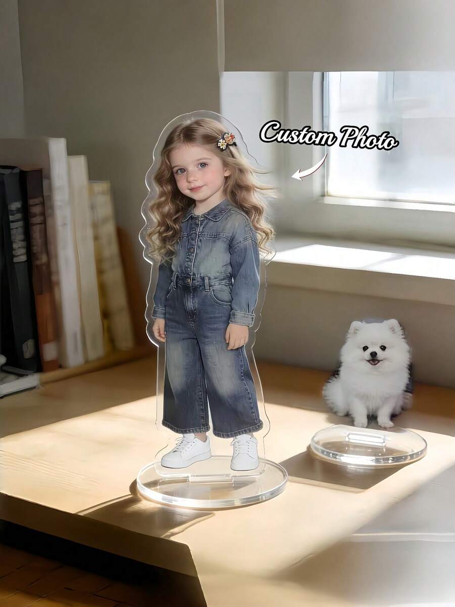 1Pc Custom Acrylic Photo Standee, Personalized Picture Table Sign, Clear Acrylic Portrait Plaque Display, Memory Keepsake, Reception Table Centerpiece, Engagement Party Decor, Anniversary Gift,Birthday Gift,Father's Day Gift - Multicolor - View 1