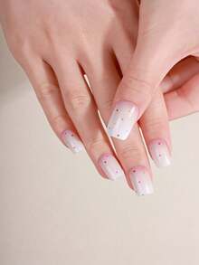 Autocollants pour ongles sans colle rose corail, décalcomanies pour ongles imperméables, couleur unie vert oignon rose dégradé couverture complète - Rose pâle - Voir 6
