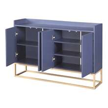 KatFash Sideboard, Sideboard Chest Of Drawers, Storage Cabinet With Metal Legs, Kitchen Furniture With 4 Doors And Adjustable Shelves, Kitchen Cabinet 120 X 30 X 80 Cm For Dining Room, Living Room (Blue) - Blue - View 4