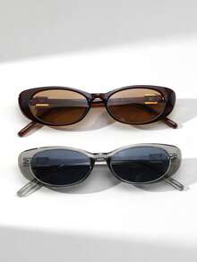 2 Pairs Women's Cat Eye Small Frame Eyeglasses, Vintage Metal Accessories, High-End Fashionable Street Style Glasses Combo - Multicolor - View 12