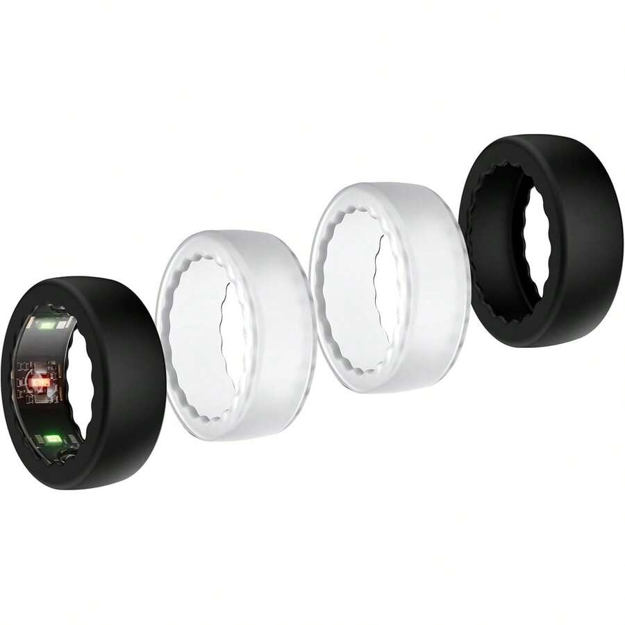 BO&DQQ - 15 Pack Ring Cases Compatible With Oura Ring Gen 4/4 Ceramic, Gen 3 Horizon/Heritage, Anti-Scratch Elastic Silicone Protective Cover, For ULTRAHUMAN/RingConn Gen 2 4U2N - 2個黑色+2個透明 - 查看 1