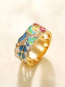 1pc Cute Cubic Zirconia Ring, Women's Wedding Engagement Party Jewelry, Valentine's Day Gift - Yellow Gold - View 7