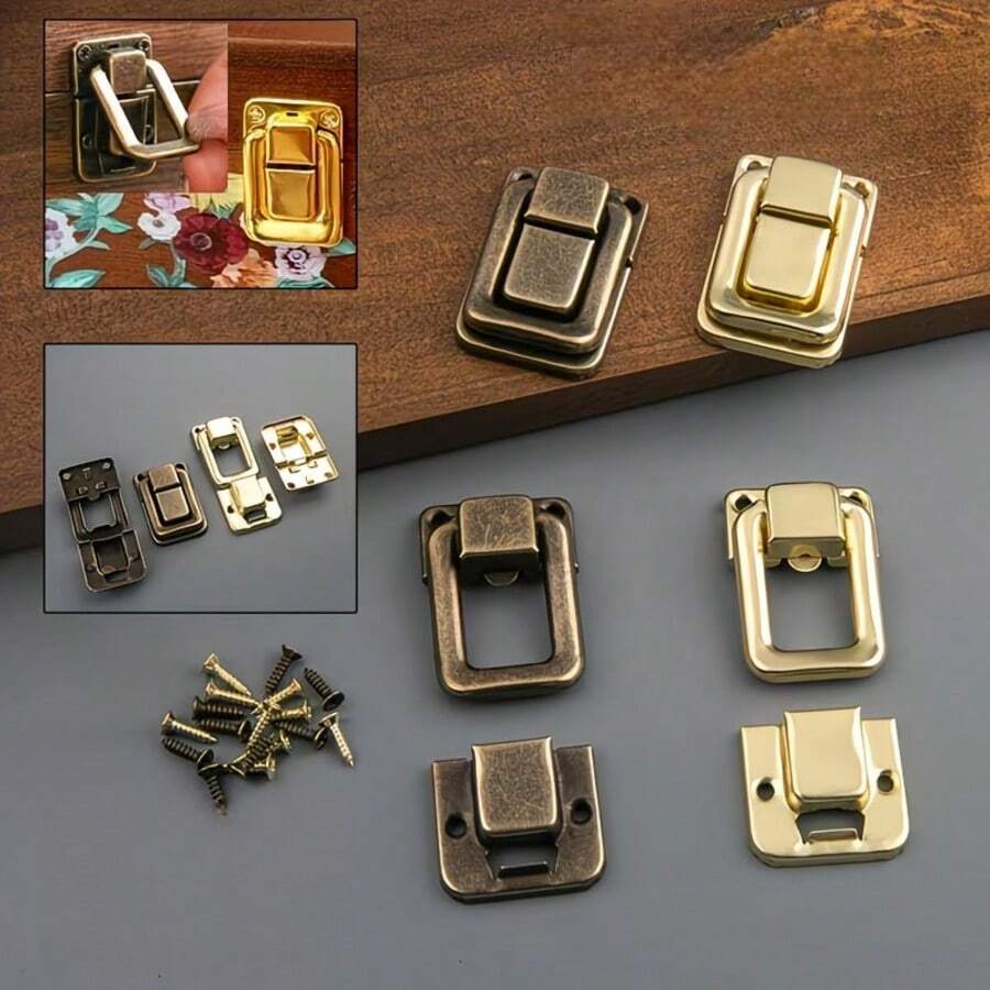 Khóa chốt vuông bằng sắt mạ đồng/vàng/bạc, kiểu hộp, thích hợp cho hộp trang sức, tủ, hộp gỗ nhỏ, các loại hộp thủ công thông thường, rương hành lý và khóa. - Nhiều màu - Xem 1