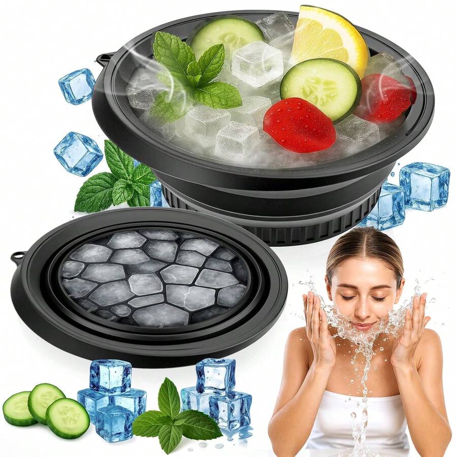 1/4 piezas Bol de baño de hielo de silicona reutilizable y plegable - Adecuado para cara, ojos y cuello | Reduce poros, reduce arrugas, elimina la hinchazón, tensa la piel y el acné, Bol de baño de hielo facial de silicona, Herramienta de SPA facial, Accesorio de herramienta de belleza, Enfriamiento facial de verano - rosa - Ver 1