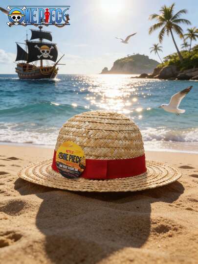 Netflix 1pc Official  Straw Hat, 58cm-61cm High Quality Hand-Woven Straw Hat With Red Ribbon, Anime Peripheral Adult Men Women Summer Beach Party Costume Prop, Breathable Material, Classic Yellow Hat Iconic Character Outfit Collectible Gift, Birthday Party Anime Fan Essential, Outdoor Sun Protection Wide Brim Hat,  Signature Style Professional Cosplay Costume Fashion Sun Hat, Adult Vacation Essential Tropical Resort Necessity
