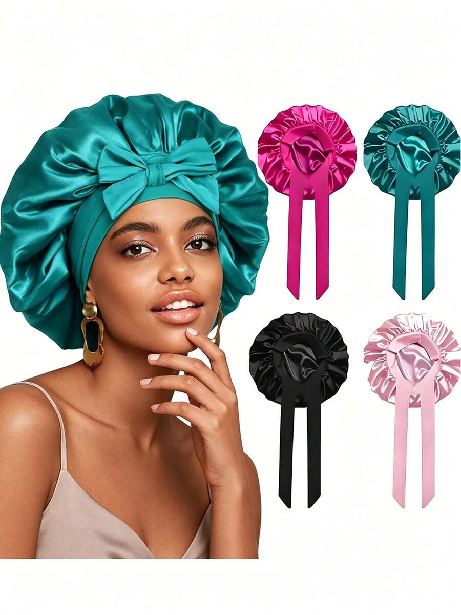 CONFLASS 1 buah/4 buah Topi Tidur Sutra Satin Mewah - Ukuran yang Dapat Disesuaikan dan Nyaman dengan Tali Pengikat - Perawatan Rambut Malam Hari Unisex