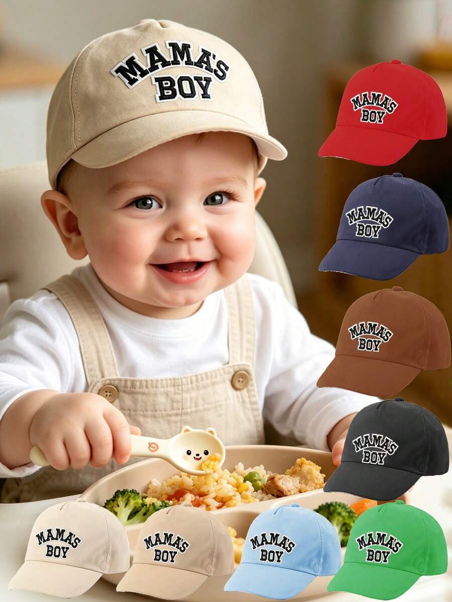 1件嬰兒幼兒可愛「MAMA'S BOY」字母印花棒球帽,翻帽,中性款,可調節,運動帽,適合戶外旅行 - 多色 - 查看 1