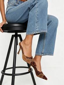 Women's Pointed Toe Mule Heels, Pointed Toe Sexy Heels, Studded Slip-On Stiletto Heels, Suedette Elegant Chic Dress Pumps For Party, Office N Daily Wear - 棕色 - 查看 3