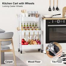 3-Tier White Metal Rolling Storage Cart With Wheels, Heavy-Duty Mobile Utility Organizer, Space-Saving Rolling Shelf Rack, Multi-Purpose Storage Solution For Craft Supplies, Nursery, Cleaning, Snacks & Home Office Organization, Easy-Move Caddy Cart For Adults & Families - L - View 5