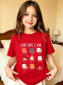 God Says I'm A Cat T-Shirt For Girls - Red - View 7