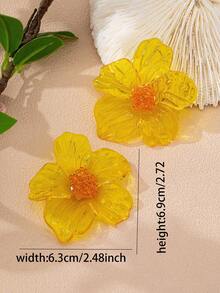 1 Pair Transparent Resin Flower Earrings - Large Floral Statement Drop Earrings With Beaded Center, Boho Bold Summer Party Jewelry For Women - Flower Earrings - View 3