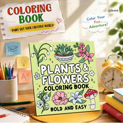 Plants And Flowers: Adult Coloring Book, 24 Pages Of Exquisite Doodle Content, Students DIY Coloring, Stress Relief, Birthday Gift For Family And Friends, Back-To-School Gift, Holiday Gift, 7.9x7.9 Inches.