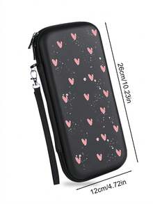 1pc Pink Heart Print Hard Protective Carrying Case For Gaming Device, Scratch-Resistant Shockproof Storage Bag With Zipper, Portable Organizer With Hand Strap - View 5