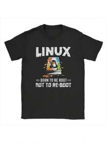 Men's Youth Version T-Shirt With Vintage Graphic Print, Casual Short Sleeve Crew Neck T-Shirt, Oversized Style, Retro Summer Streetwear, Graphic Print T-Shirts For Everyday Wear, Linux Operating System And Tux Penguin Design T-Shirts For Men | Shi Unique T-Shirt - 黑色 - 查看 1
