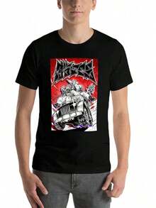 Gachiakuta Motorcycle Casual T-Shirt In Black And White, Crew Neck, Short Sleeve, Perfect Gift For Men, Clothing | Casual Style | Moisture-Wicking Fabric, Rapper Print T-Shirt - 180 G/M² Cotton, Unisex Casual Short-Sleeve T-Shirt For Men And Women, Comfortable For All Seasons, Machine Washable, Size KGKH - 黑色 - 查看 6