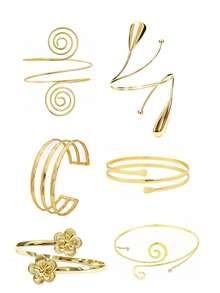 6pcs Set Minimalist Geometric Metal Arm Cuff Bracelet, Exaggerated Leaf Design Suitable For Beach Vacation & Street Style - A0003T-12 - View 5